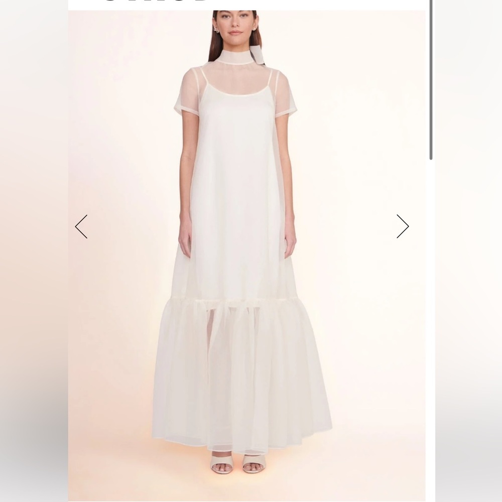 new STAUD Calluna organza mesh sheer ruffle volume maxi dress in ivory